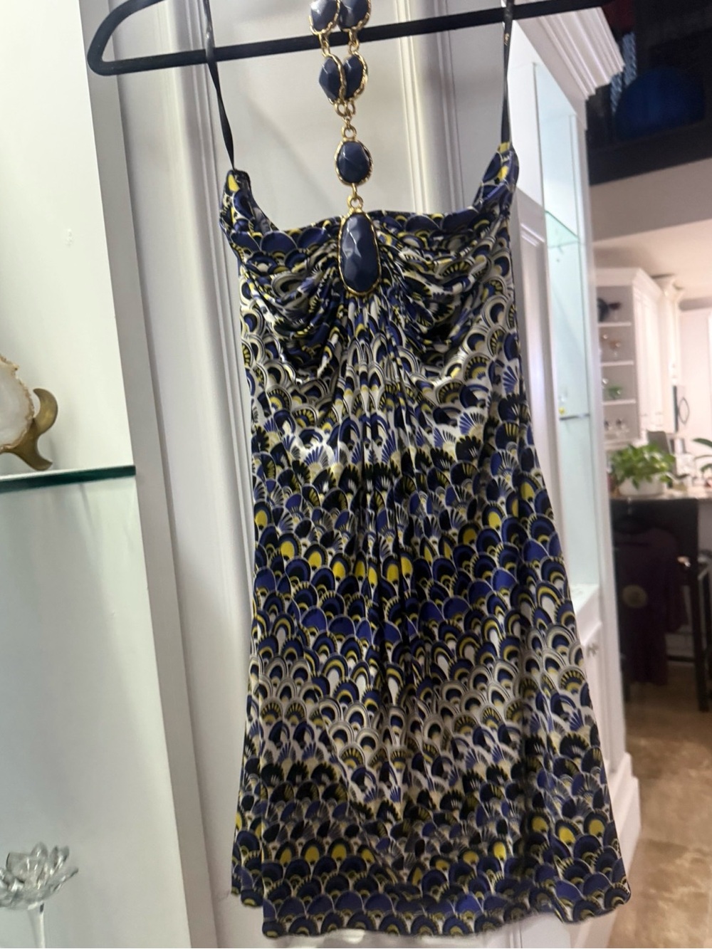 Sky brand Navy and White Patterned Spaghetti-Strap Dress